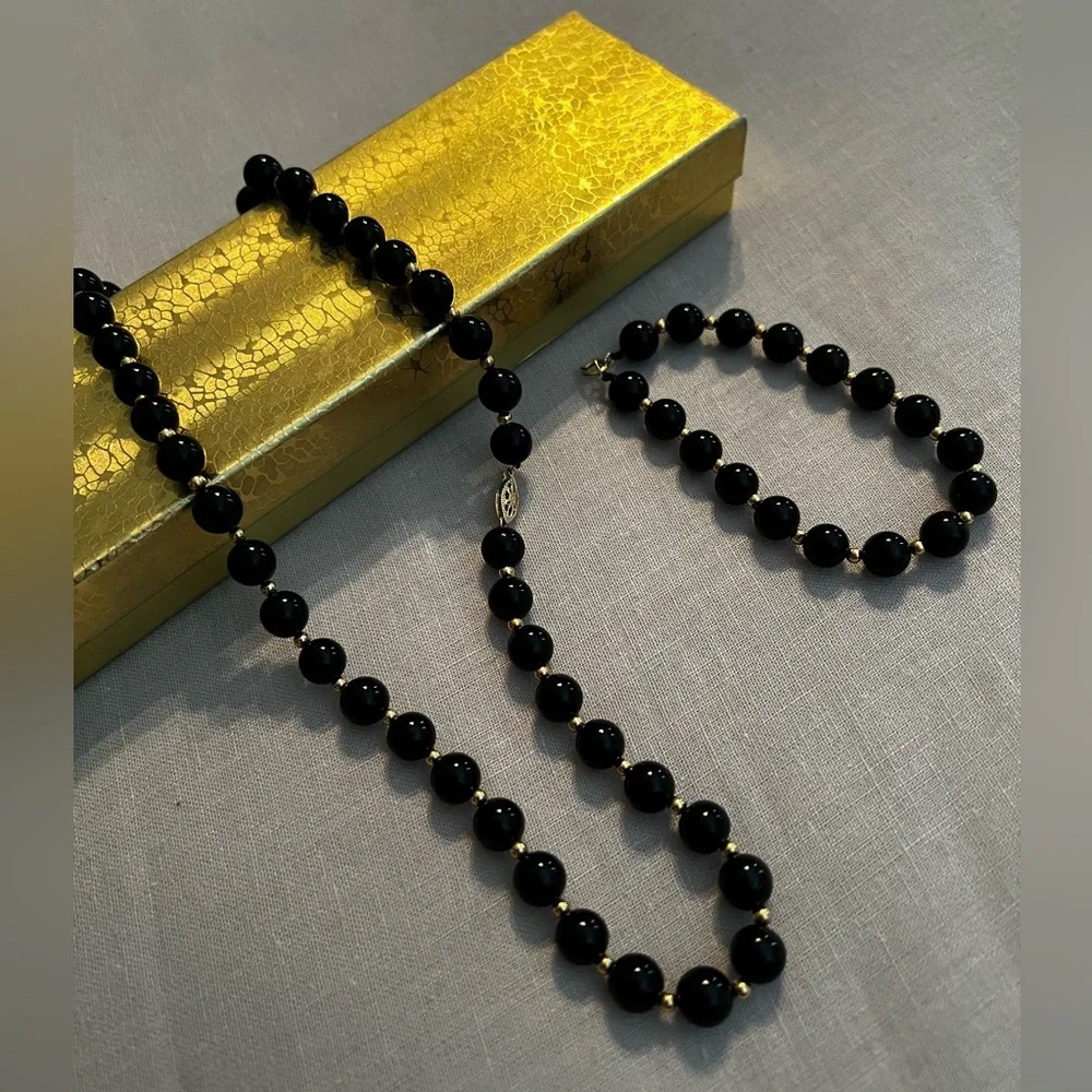 Black onyx  and 14k  gold beads set off 2 necklace and bracelet - Picture 3 of 10